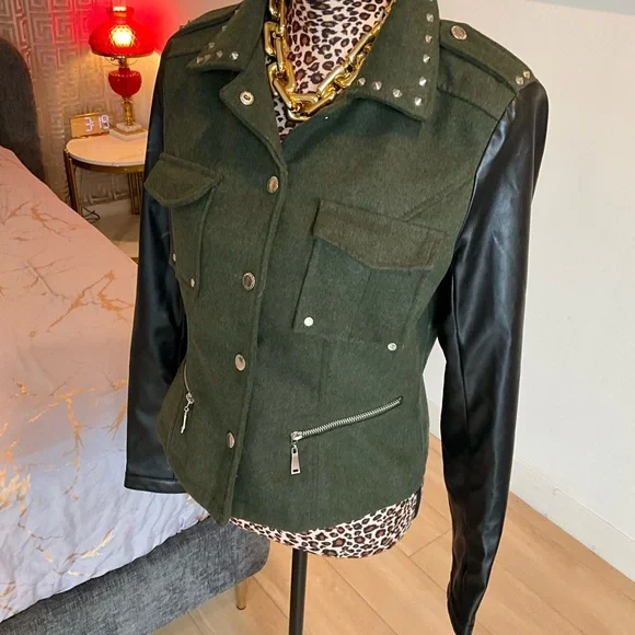 Spiked Military Green Jacket - Picture 10 of 10